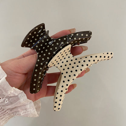 C廠【X137】法式波點弧形醋酸抓夾大號髮量多後腦勺髮抓鯊魚夾子頭飾盤髮夾女
 26.04-3