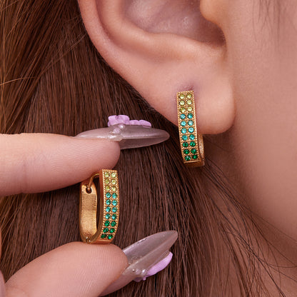 B廠【F670】超閃5A鋯石U型卡扣彩鑽耳扣歐美風時尚輕奢百搭不鏽鋼耳飾
 25.11-1