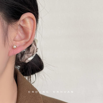 A廠【3262】極簡風淡水珍珠耳環高級鍍14K銀針耳飾簡約簡約通勤百搭耳環女 25.06-2