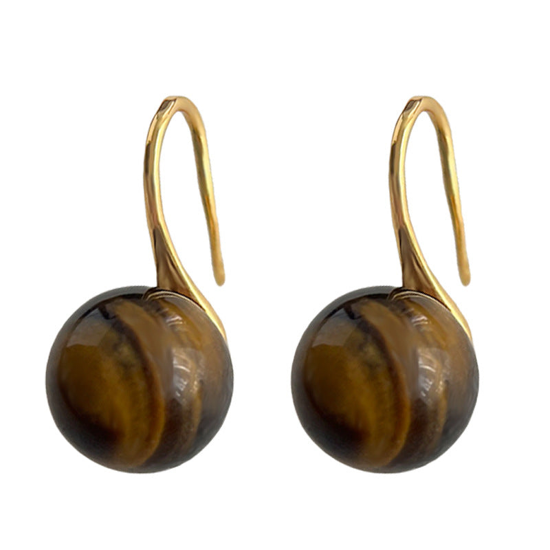 C廠【4953】虎眼石~時尚通勤鍍14K高級感簡約百搭圓形幾何球耳飾耳環女
 25.11-1