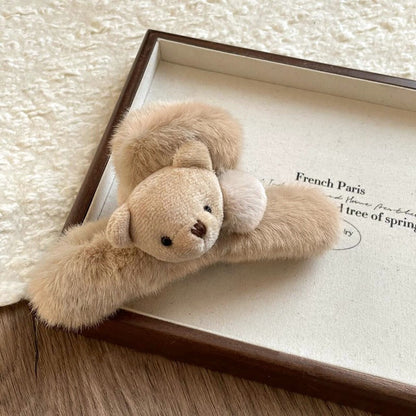 C廠【Y996】可愛毛絨小熊大號抓夾女2025新款高級感秋冬後腦勺髮夾鯊魚夾髮飾
 26.01-1