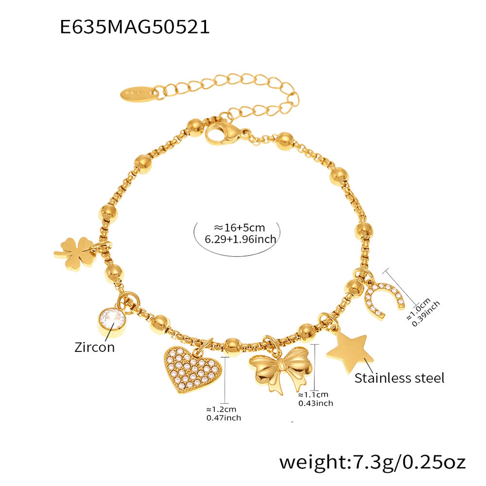 B廠【E635】歐美INS風不鏽鋼5A鋯石愛心蝴蝶結配件手鍊鍍18k真金飾品女 25.05-5