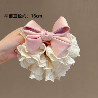 C廠【X209】粉紅色蝴蝶結輕紗蕾絲花邊髮圈品質韓系百搭腸圈頭繩2026新款髮繩女
 26.05-1「C廠-單筆結帳需滿，NT$500出貨(不含運費)」