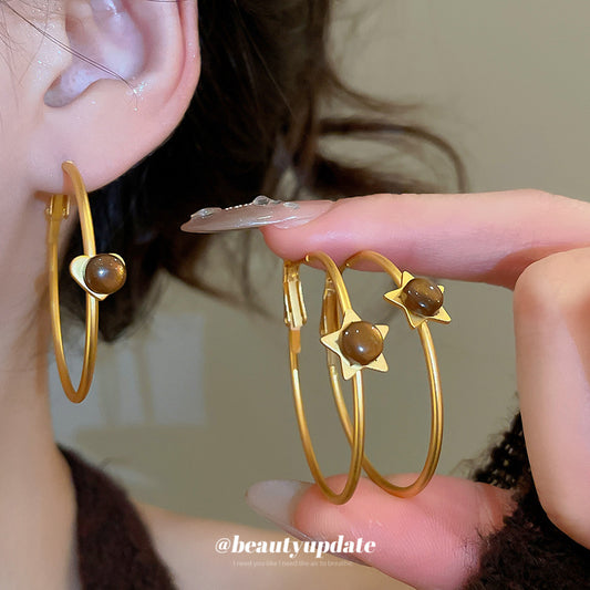 A廠【WE5093】虎眼石愛心五角星耳圈時尚簡約日常百搭耳墜耳環輕奢高級感耳飾女
 25.11-2