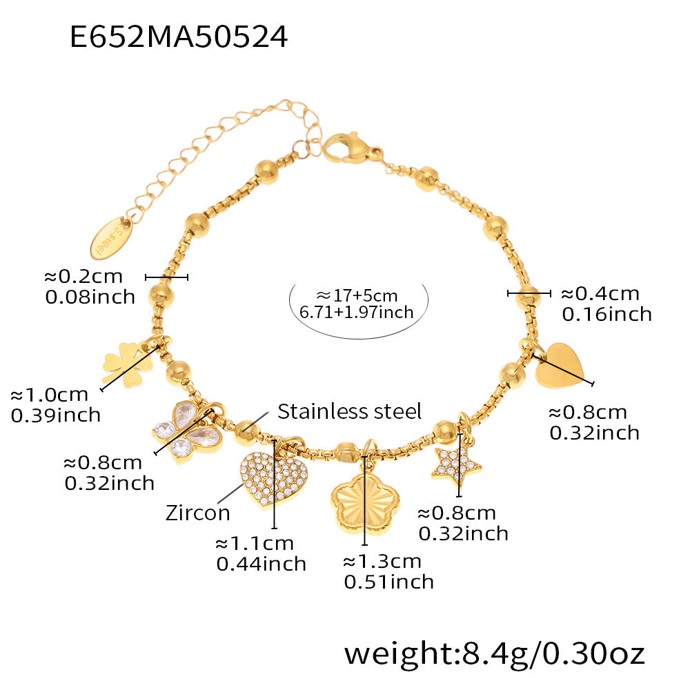B廠 【E638】INS風不鏽鋼18k真金5A鋯石幾何多配件DIY手鍊腳鍊夏日飾品 25.06-1