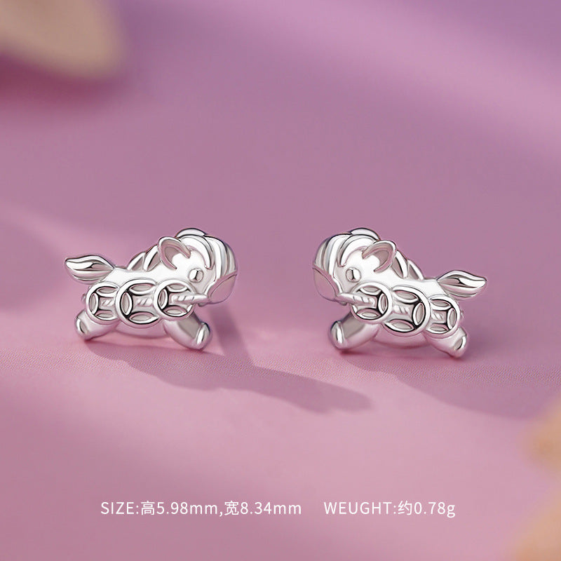 E廠【YC5194E】原創S999足銀萌馬納吉本命年生蕭馬錢幣耳環福氣中式耳飾
 25.10-3