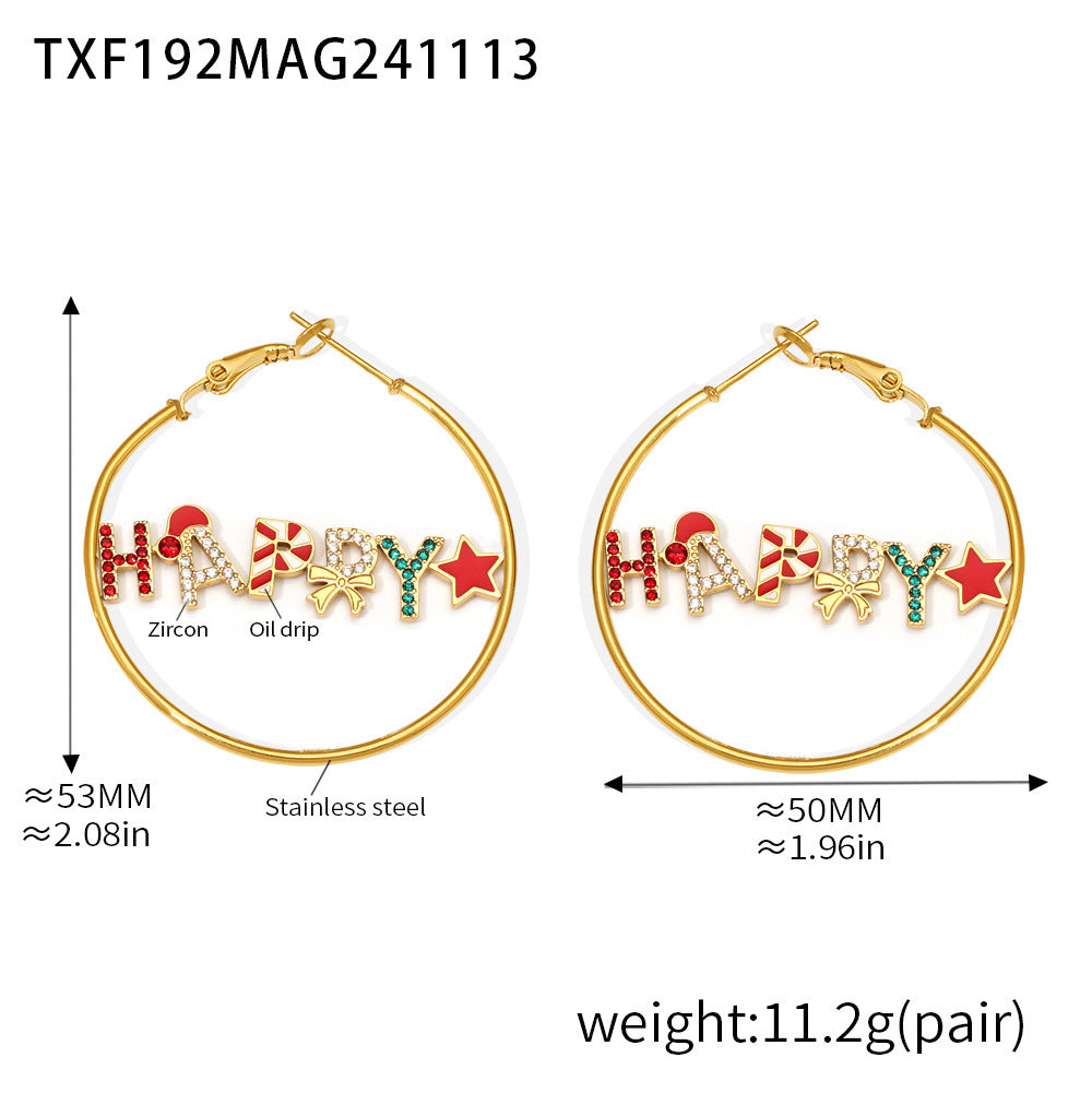 B廠【TXP192】聖誕首飾琺瑯彩釉鑲嵌鋯石HAPPY字母項鍊手鍊耳環歐美套裝 24.11-5