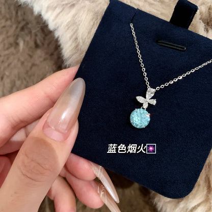 E廠【XDQ1094N】輕奢精緻爆閃煙火切蝴蝶項鍊女S925純銀高級感藍色煙火鎖骨鏈
 25.11-2