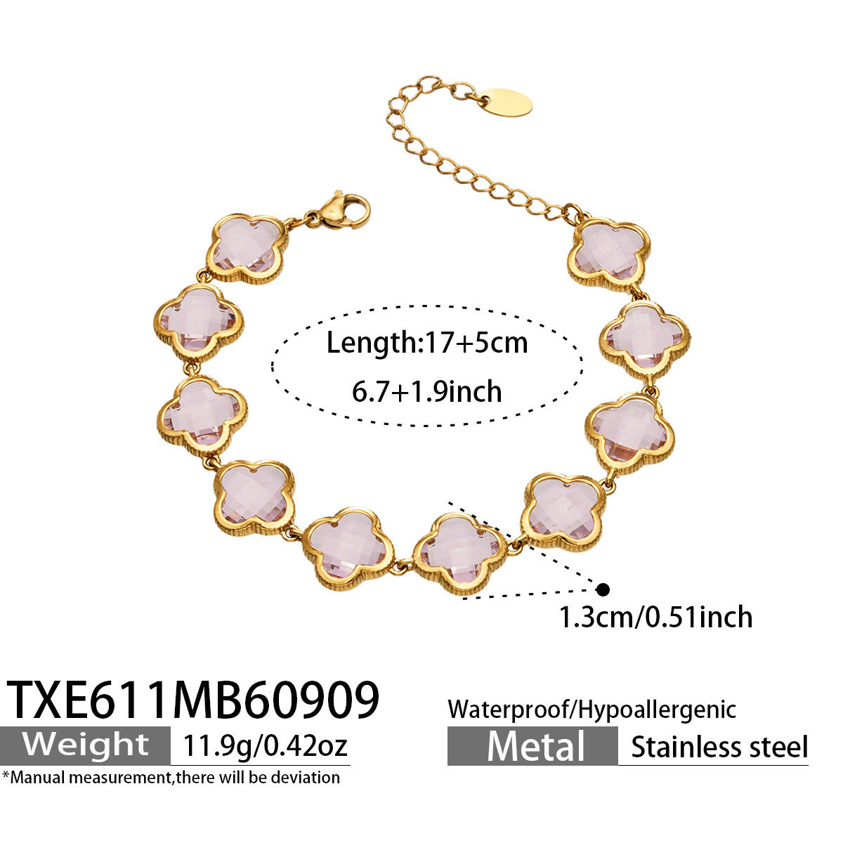 B廠【TXP611】謎麗港風顯貴四葉花不鏽鋼鍍金紅玻璃簡約小眾項鍊手鍊耳飾飾品女
 26.09-3