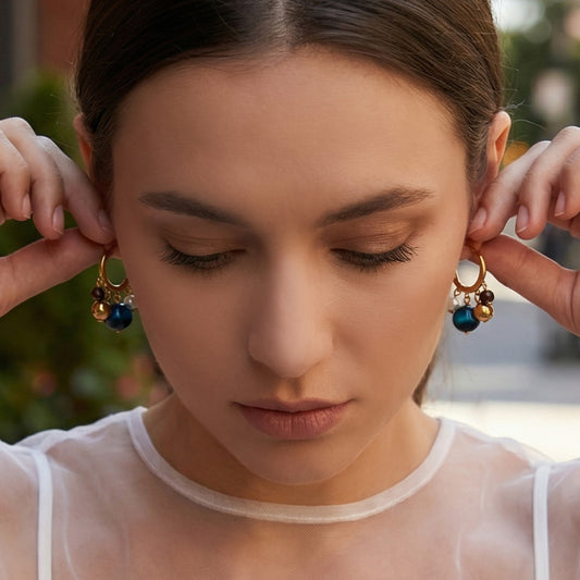 B廠【F1587】美拉德復古天然虎眼石流蘇耳環不鏽鋼鍍18k真金個性時尚百搭耳飾
 26.04-3