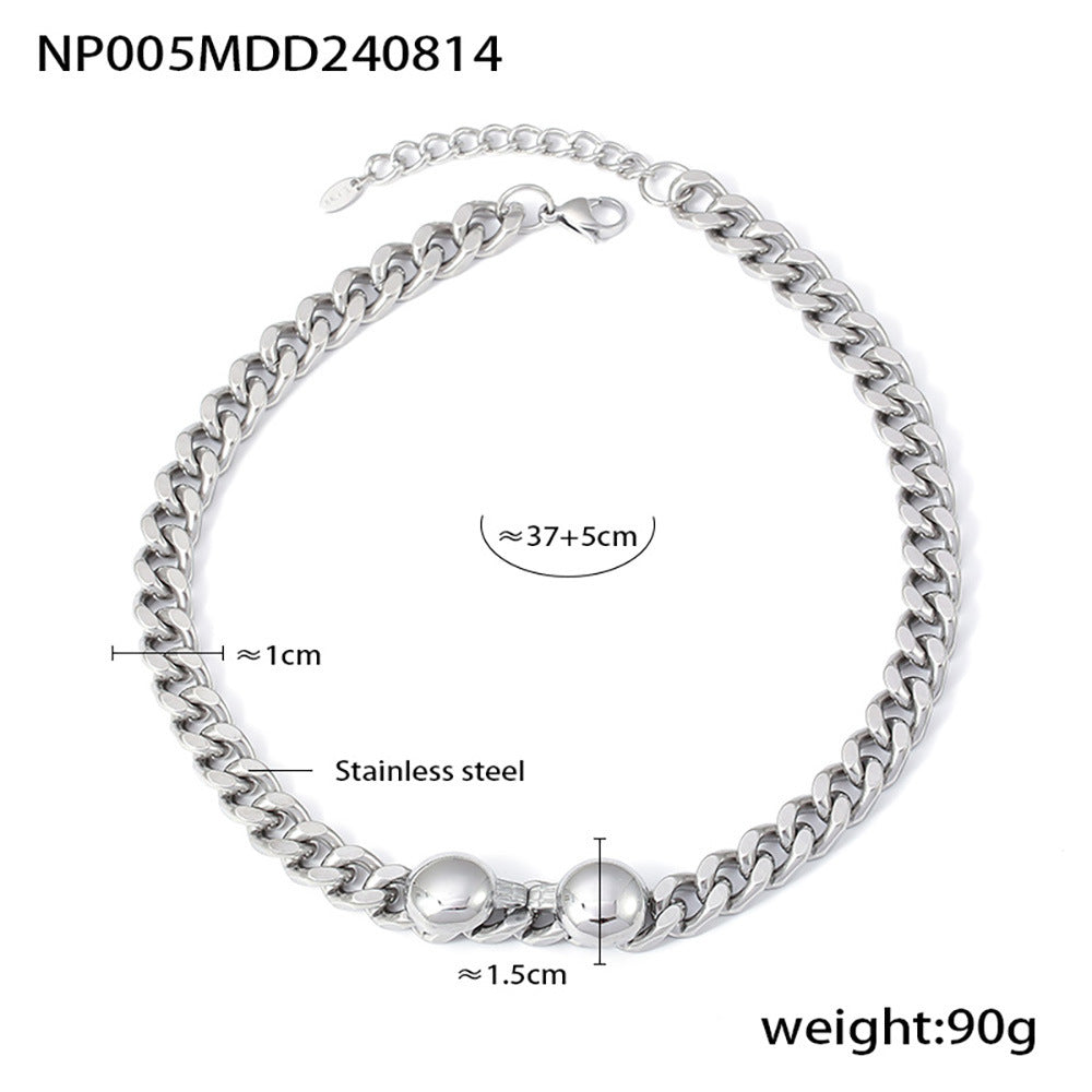 B廠【NP005】chic歐美時尚個性不鏽鋼簡約質感項鍊手鍊輕奢感飾鏈套裝 24.08-3