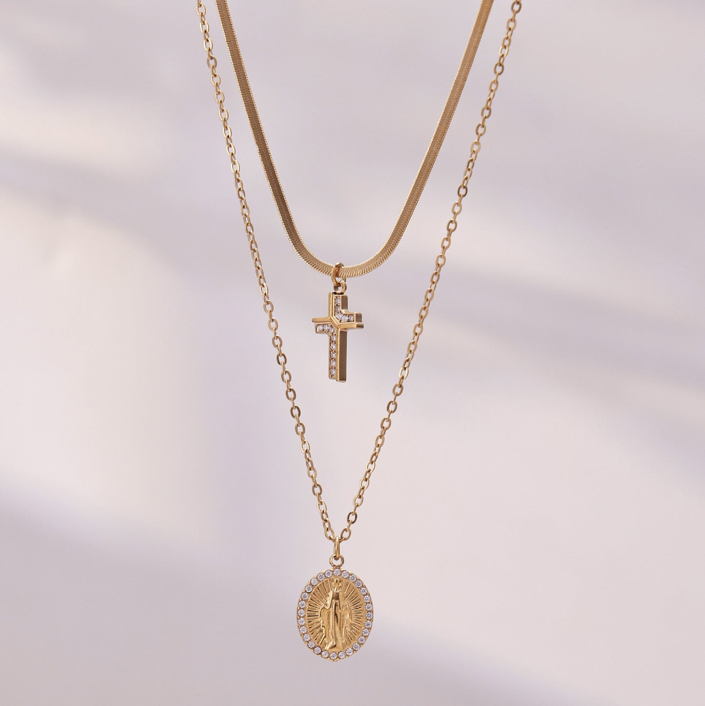 B廠【P716】波希米亞十字架鑲嵌鋯石雙層疊戴項鍊跨境時尚輕奢刀片鏈百搭項鍊
 26.01-2