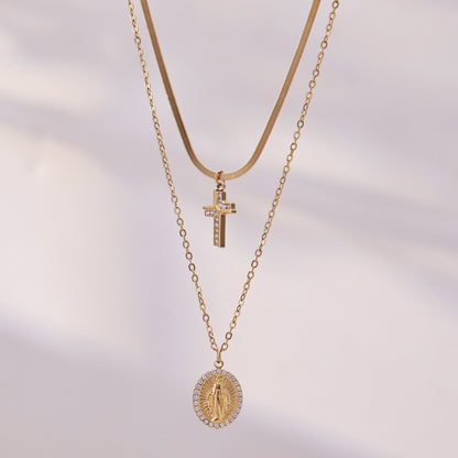 B廠【P716】波希米亞十字架鑲嵌鋯石雙層疊戴項鍊跨境時尚輕奢刀片鏈百搭項鍊
 26.01-2