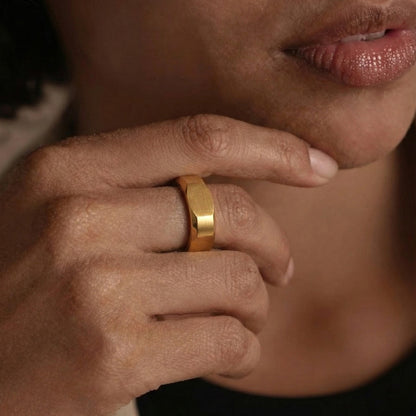 B廠【A026】歐美跨境不鏽鋼鍍18k真金小眾螺帽型設計感環簡約時尚百搭指環
 26.01-1