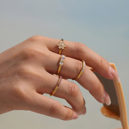 B廠【A749】國潮新款鑲嵌5A鋯石水滴小花開口調整戒指不鏽鋼鍍18k真金 25.05-4