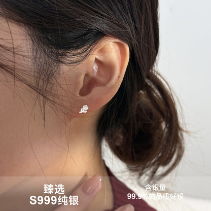 E廠【XDQ10684E】S999純銀甜美小清新玫瑰花耳環女精緻花朵微鑲百搭耳飾品
 26.03-2