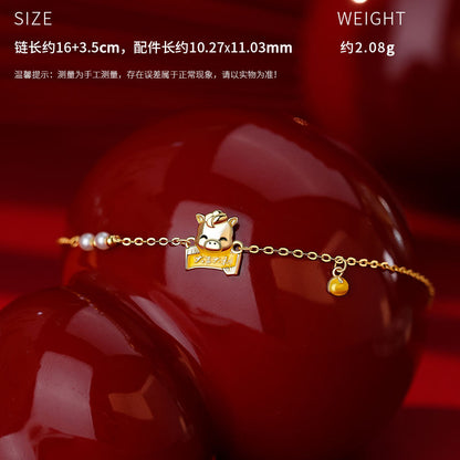 D廠【YC0457N】原創足銀S999柿來運轉大吉大利小馬項鍊輕奢耳環個性中式手鍊
 26.04-3