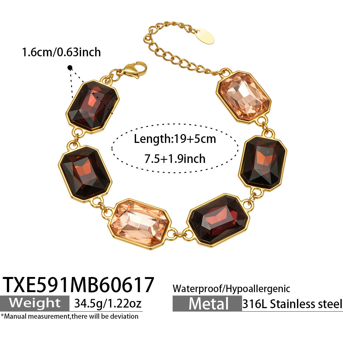 B廠【TXP591】歐美新款多色長方形玻璃石項鍊手鍊首飾套裝復古宴會風不銹鋼飾品
 26.06-4