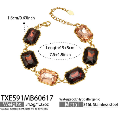 B廠【TXP591】歐美新款多色長方形玻璃石項鍊手鍊首飾套裝復古宴會風不銹鋼飾品
 26.06-4