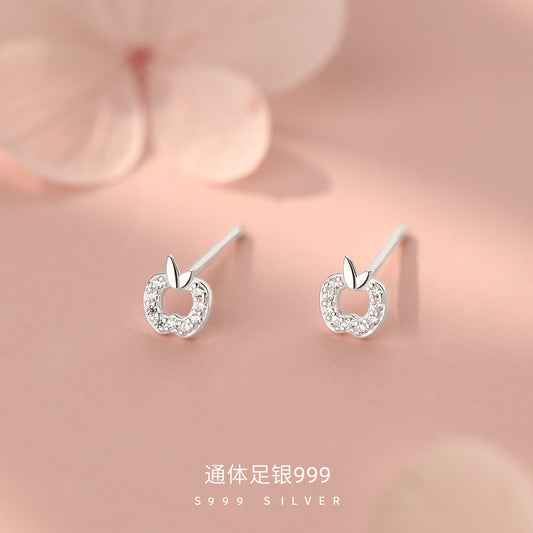 D廠【YC8360E】足銀S999可愛童趣鏤空蘋果耳環女獨特創意氣質小清新小眾耳飾
 26.09-2