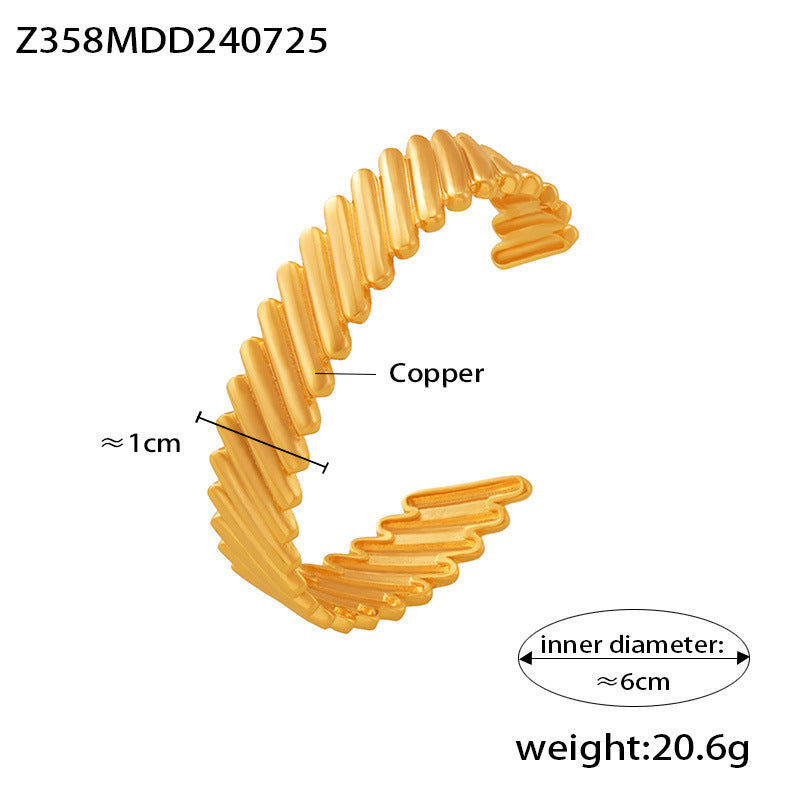 B廠【Z358】跨境歐美紋理拼接不規則手鐲開口設計銅材質鍍18k真金復古個性女 24.07-5
