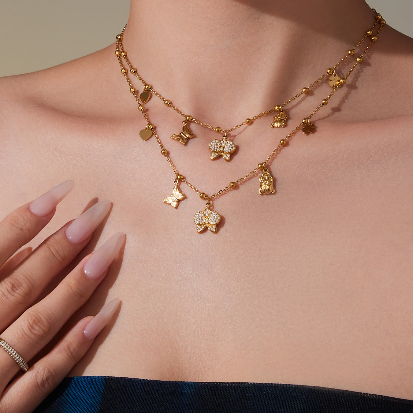 B廠【P1712】不鏽鋼diy蝴蝶吊墜項鍊鍍18k真金歐美時尚輕奢百搭珠寶首飾
 25.10-3