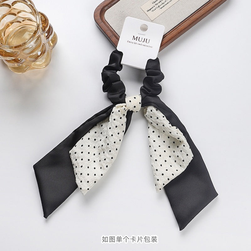 D廠【B489】韓版燕尾飄帶髮圈卡裝高級感大腸圈髮繩時尚波點髮飾皮筋馬尾頭繩
 25.11-1「D廠-單筆結帳需滿，NT$600出貨(不含運費)」