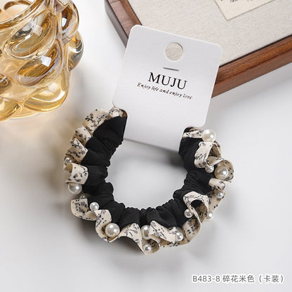 C廠【B483】卡片裝髮繩高級感釘珍珠髮圈時尚格紋蕾絲小腸圈頭繩髮飾綁馬尾皮筋
 25.10-5「C廠-單筆結帳需滿，NT$500出貨(不含運費)」