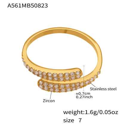 B廠【A560】超閃滿鋯不鏽鋼開口戒指組合鍍18k真金時尚輕奢尾戒不掉色
 25.10-1