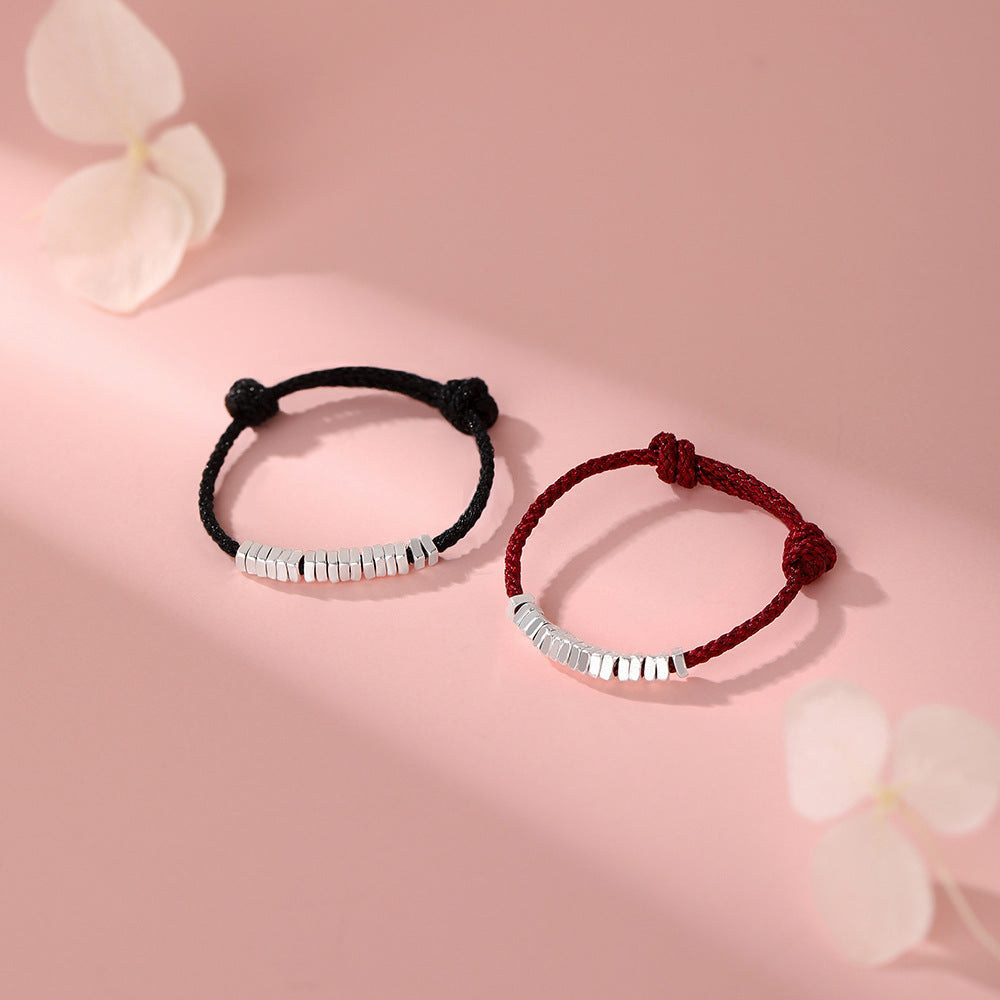 D廠【YC3264R】純銀S925碎銀黑繩戒指簡約復古新款編織繩幾何戒指百搭手飾
 25.12-4