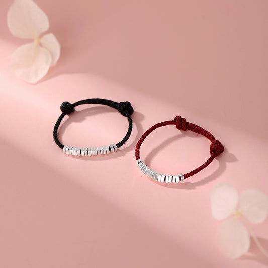 D廠【YC3264R】純銀S925碎銀黑繩戒指簡約復古新款編織繩幾何戒指百搭手飾
 25.12-4