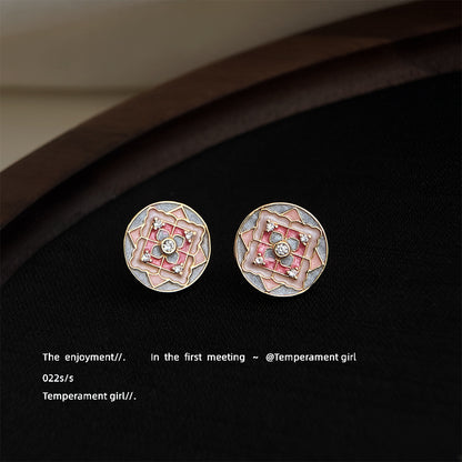 A廠【6472】原創文藝復古國潮紋樣彩繪琺瑯滴釉幾何氣質新款耳環耳環飾品 25.07-4