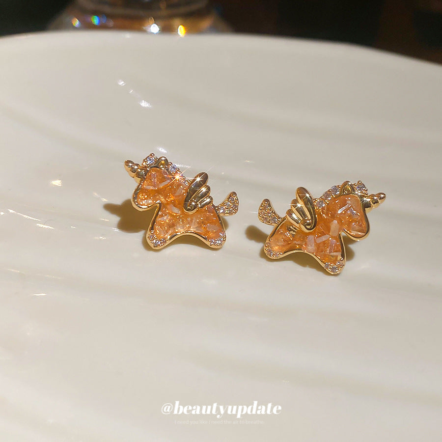 A廠【HE29283】18k真金電鍍925銀針鋯石小馬水晶耳環輕奢高級感耳環本命年小眾耳飾
 25.11-2