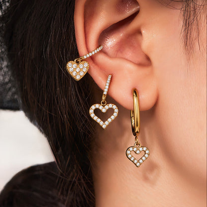 B廠【Q007】氣質簡約精緻小巧光面愛心吊墜耳環耳環鑲嵌鋯石不銹鋼耳環 25.08-5