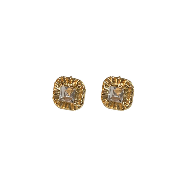 A廠【HE22873】925銀針歐美精緻菱形鑲鑽紋路耳環跨國新品耳環女時尚高級感氣質耳環 24.10-2