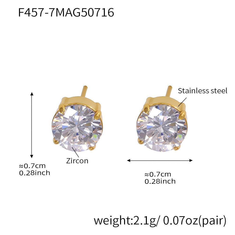 B廠【F457】不鏽鋼鑲嵌爪鑽5A焦石耳環輕奢時尚百搭不掉色耳飾 25.07-4