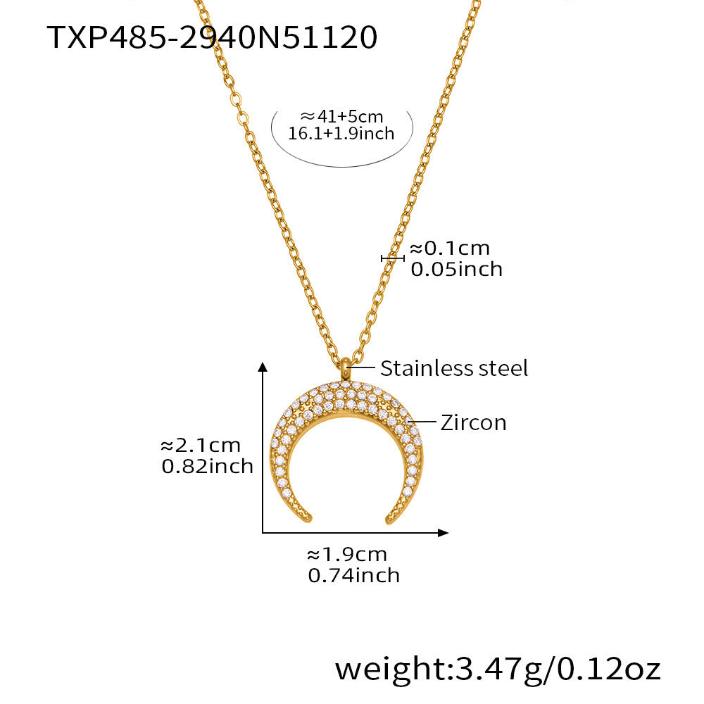 B廠【TXP485】歐美熱銷新品不銹鋼5A鋯石八芒星月牙吊墜耳環項鍊首飾套裝
 25.11-4