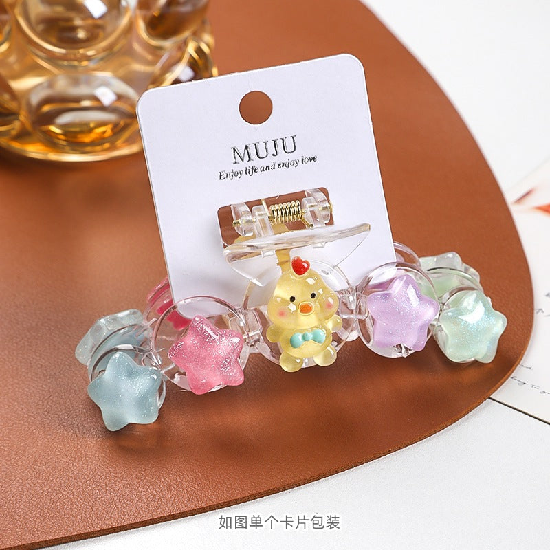 D廠【D309】【卡裝】可愛卡通星星抓夾韓系少女彩色甜美髮夾後腦勺鯊魚夾髮飾 25.05-3「D廠-單筆結帳需滿，NT$600出貨(不含運費)」