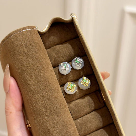 E廠【XDQ10125E】新中式四葉草設計感925純銀白玉髓耳環女輕奢高級感耳環 26.04-4