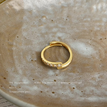 A廠【5924】微鑲鋯石電鍍18K真金保色開口可調時尚高級感百搭戒指 手飾 25.05-1