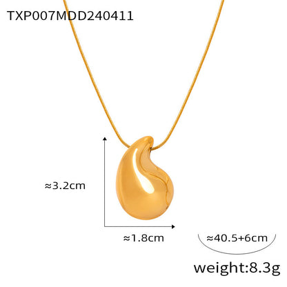 B廠【F007】歐美個性輕奢水滴形鑲鑽耳環鈦鋼鍍18k金不掉色項鍊首飾套裝 24.04-3