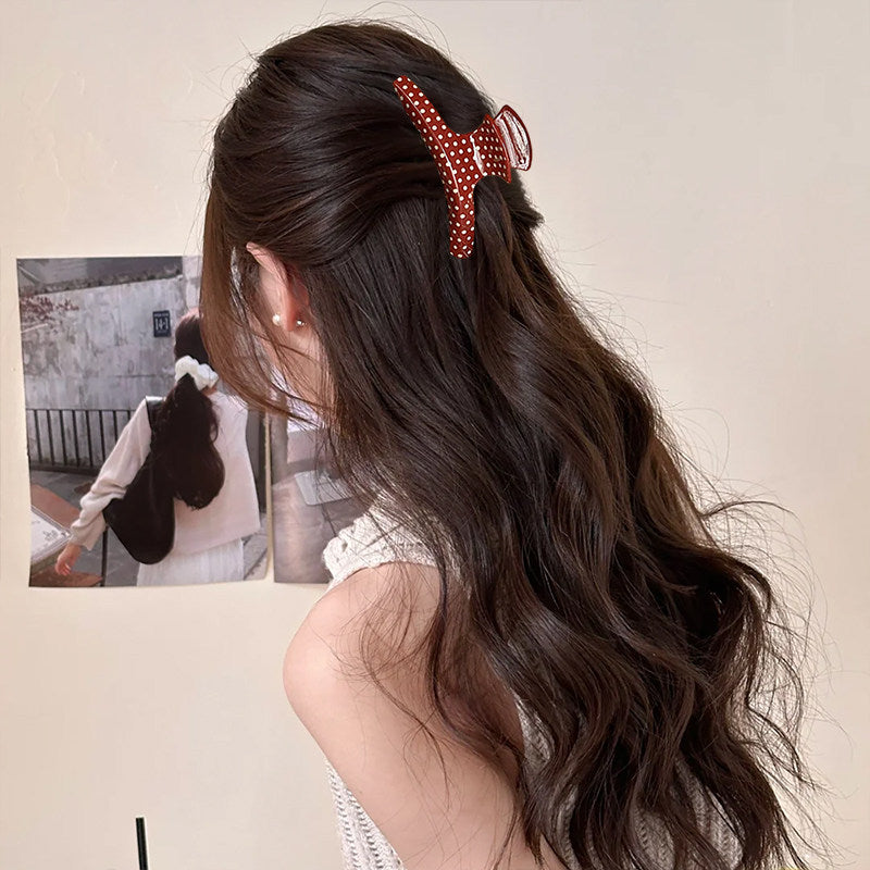 C廠【X137】法式波點弧形醋酸抓夾大號髮量多後腦勺髮抓鯊魚夾子頭飾盤髮夾女
 26.04-3