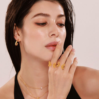 B廠【A221】跨國時尚幾何蝴蝶開口戒指女小眾設計指環電鍍18k金不掉色 25.03-1