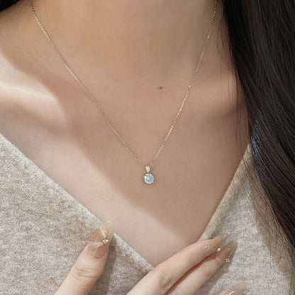 E廠【XDQ0079N】S925純銀千禧玫瑰切閃鑽項鍊女輕奢高級感鋯石單鑽精緻鎖骨鏈
 25.11-1