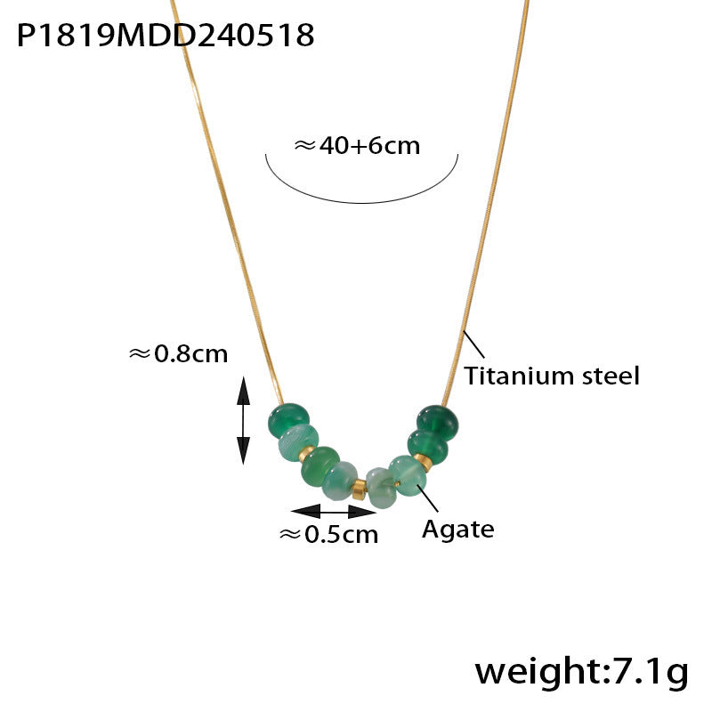 B廠【P1819】歐美時尚綠瑪瑙算盤珠項鍊簡約鎖骨鏈鈦鋼鍍金頸鍊 24.05-4