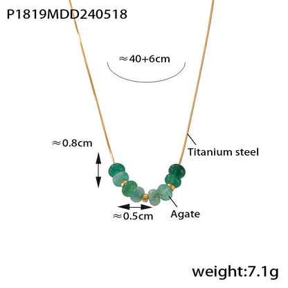 B廠【P1819】歐美時尚綠瑪瑙算盤珠項鍊簡約鎖骨鏈鈦鋼鍍金頸鍊 24.05-4