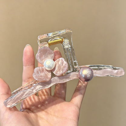 C廠【X542】粉紅色花朵醋酸抓夾女2026新款高級感後腦勺盤發大號髮量大鯊魚夾子 26.07-1「C廠-單筆結帳需滿，NT$500出貨(不含運費)」