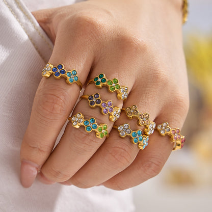 B廠【TXP618】歐美鬆弛氛圍感四瓣花彩鋯不銹鋼高級感項鍊手鍊戒指耳環首飾套裝
 26.09-3
