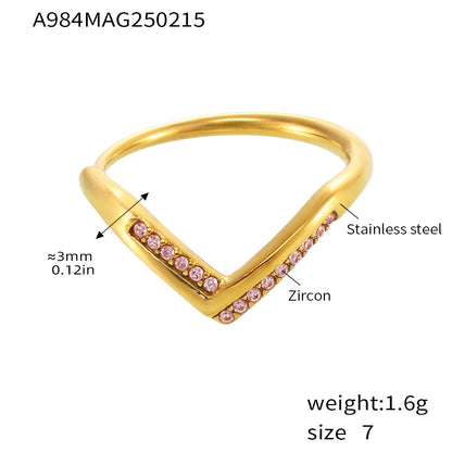 B廠【A984】V字鑲滿鑽5A鋯石側邊開口可調整不鏽鋼戒指女不掉色食指戒 25.02-3