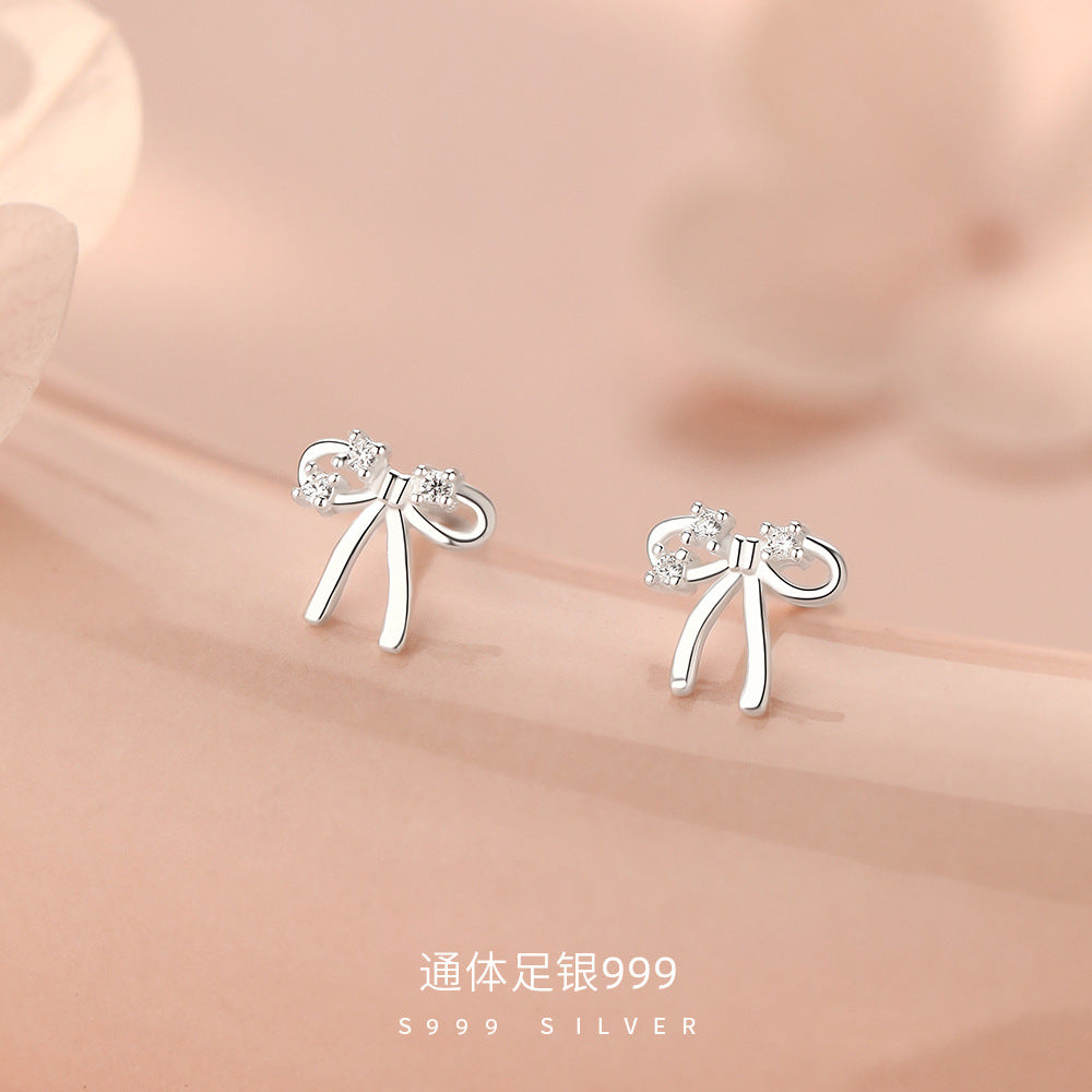 D廠【YC2710E】足銀S999蝴蝶結鋯石耳環清新甜美少女心個性百搭優雅溫柔耳飾
 26.09-3